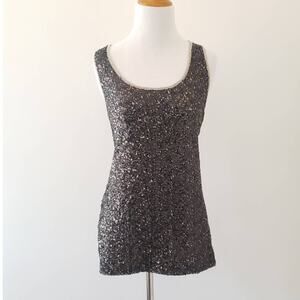 INC Sequined Tank Scoop Neck Black Nude Stretch Medium